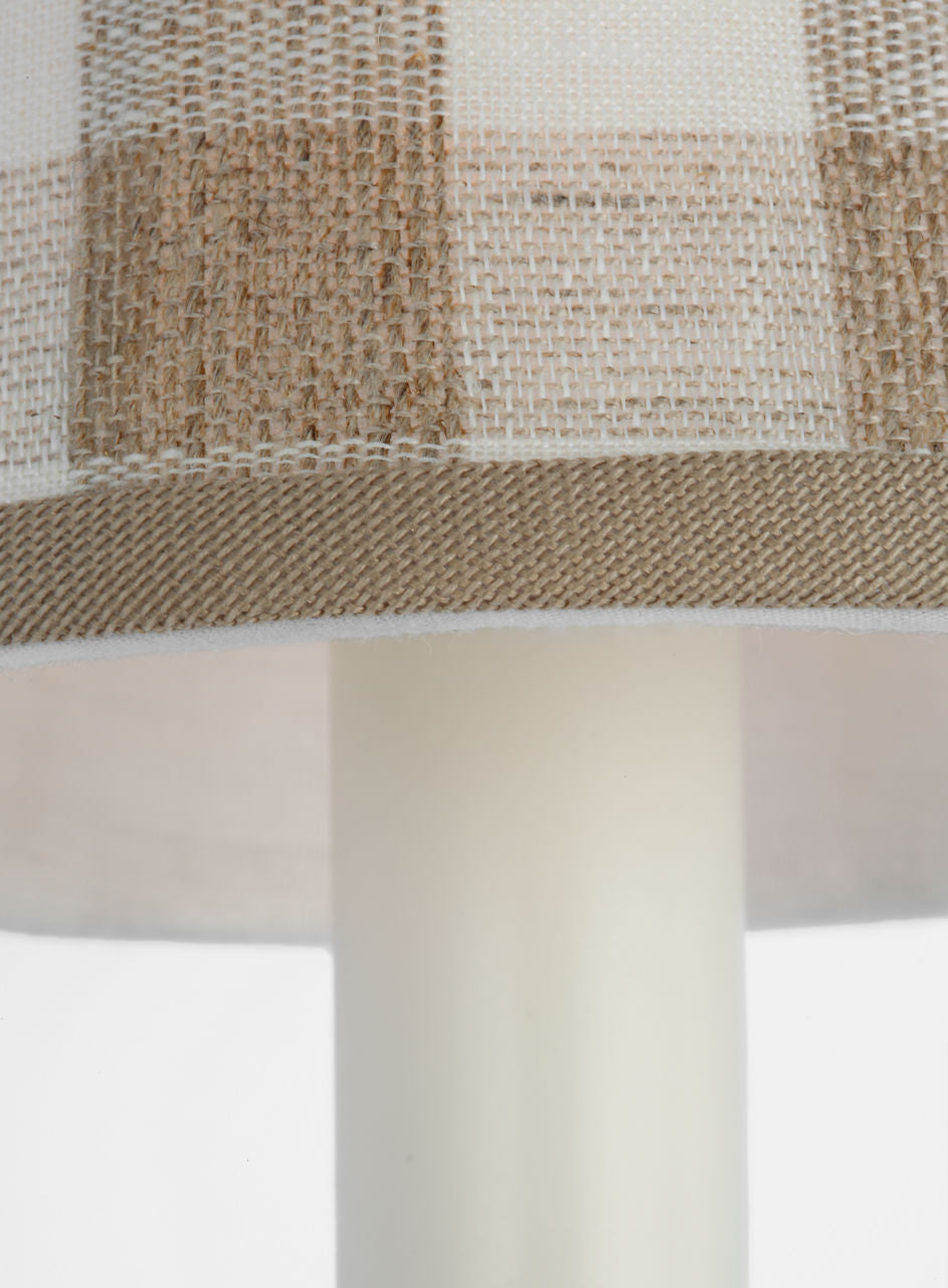 Tara 12" Sconce | Polished Nickel | Schumacher Natural Sidney Check Soft Empire Shade