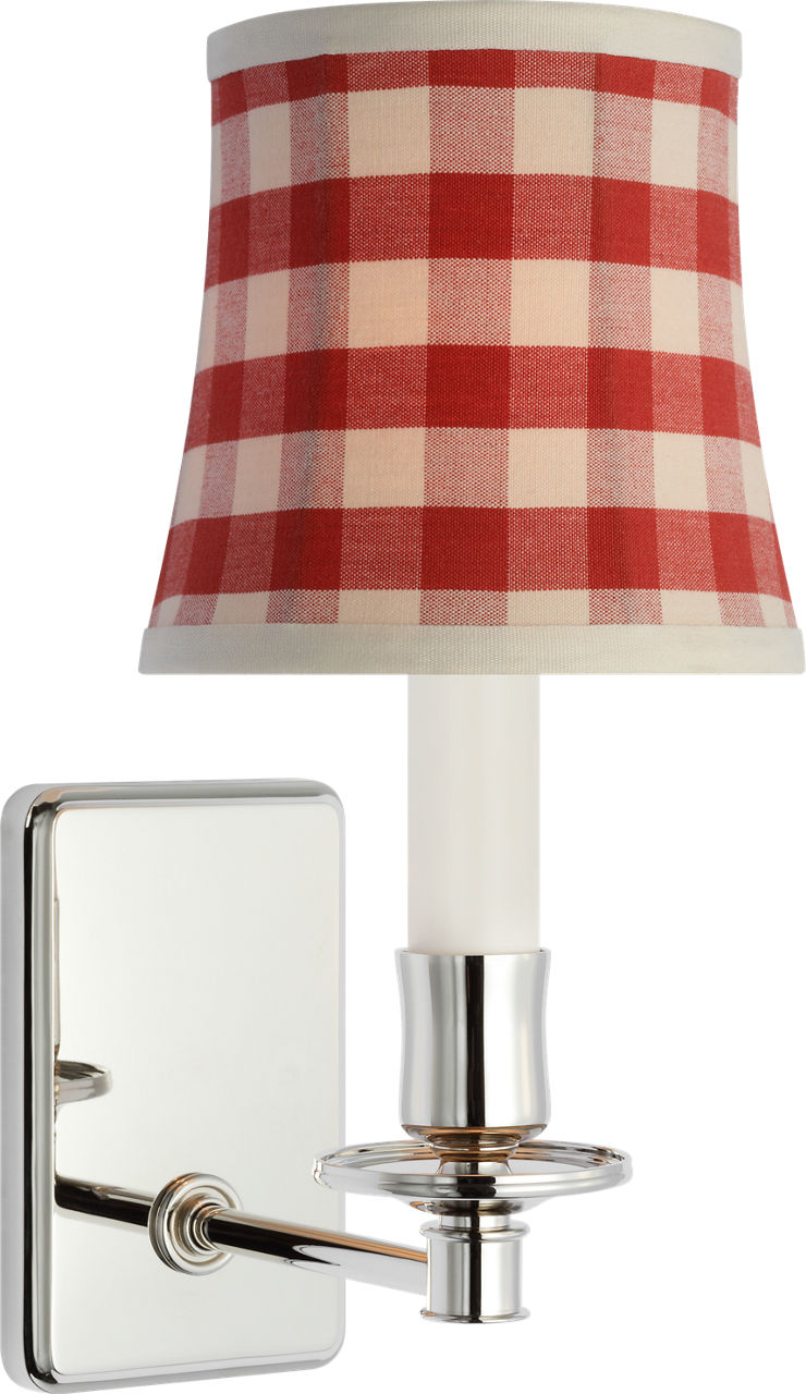 Tara 12" Sconce | Polished Nickel | Schumacher Red Elton Check Soft Empire Shade