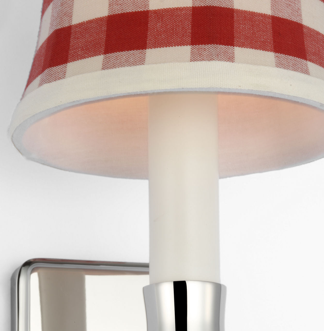 Tara 12" Sconce | Polished Nickel | Schumacher Red Elton Check Soft Empire Shade