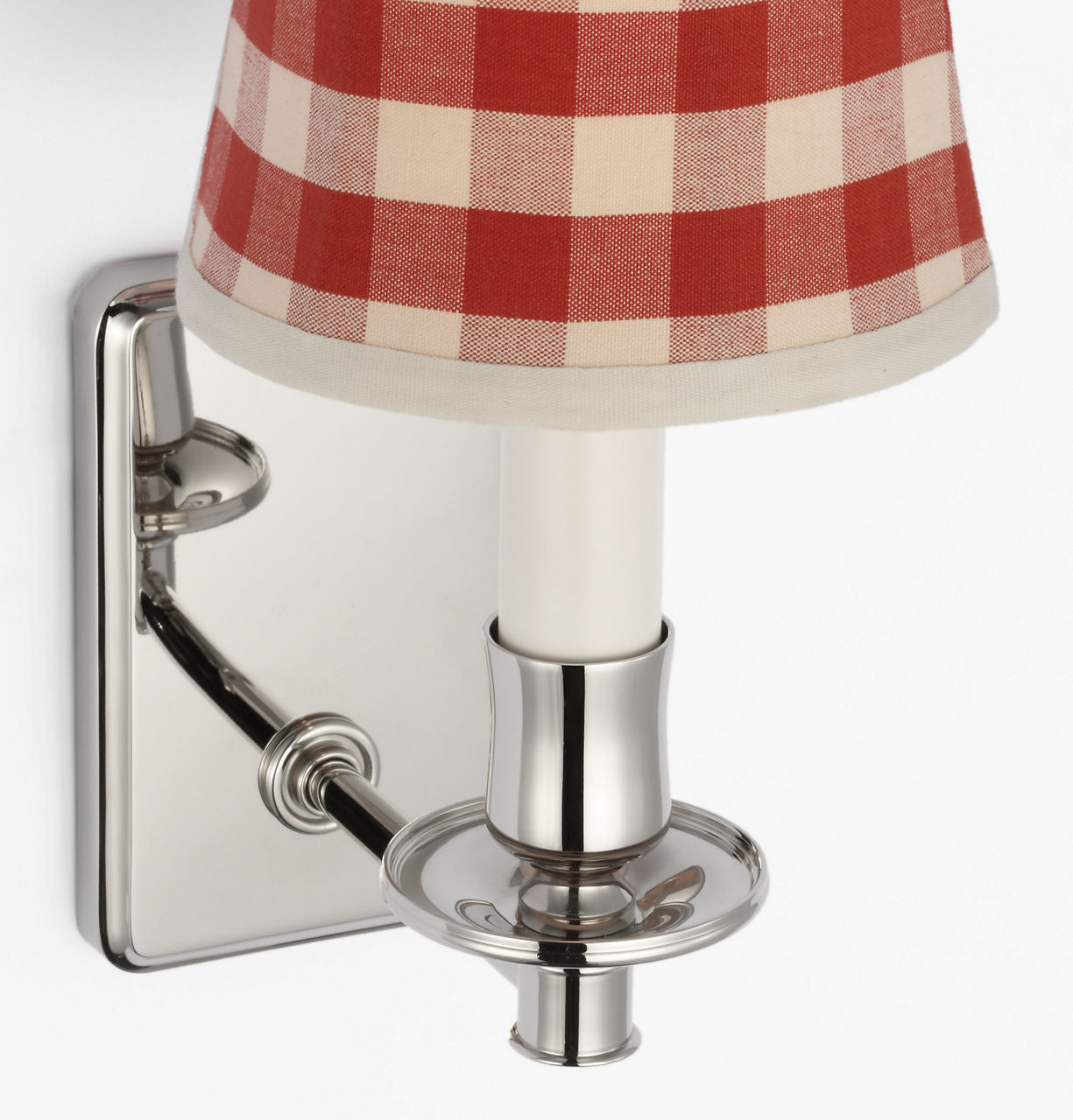 Tara 12" Sconce | Polished Nickel | Schumacher Red Elton Check Soft Empire Shade