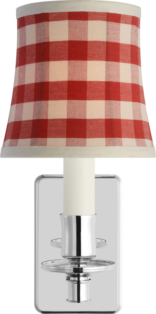 Tara 12" Sconce | Polished Nickel | Schumacher Red Elton Check Soft Empire Shade