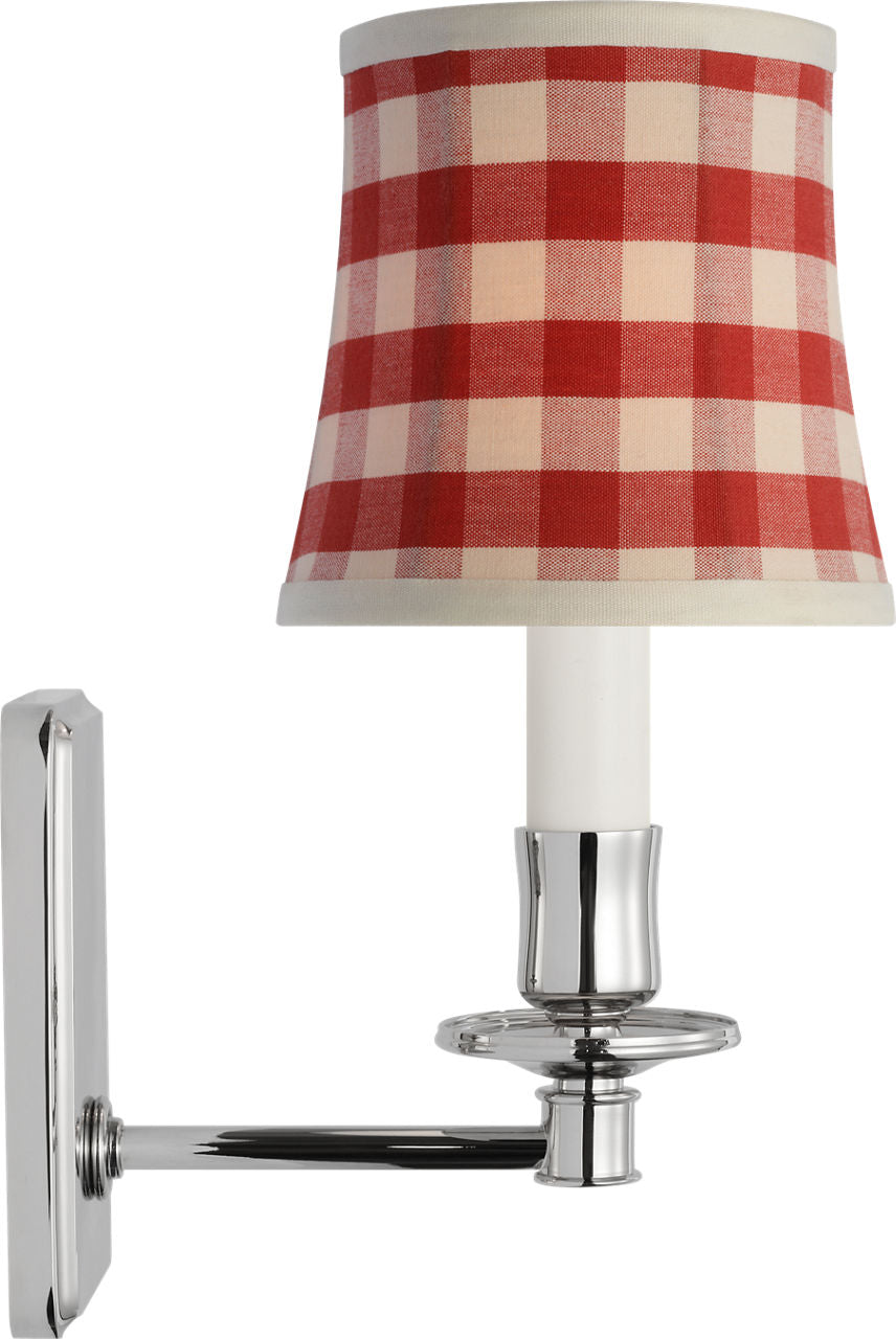 Tara 12" Sconce | Polished Nickel | Schumacher Red Elton Check Soft Empire Shade