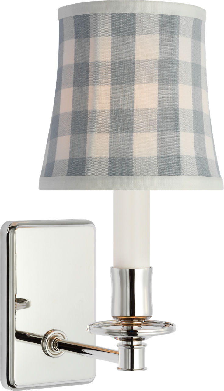 Tara 12" Sconce | Polished Nickel | Schumacher Sky Elton Check Soft Empire Shade