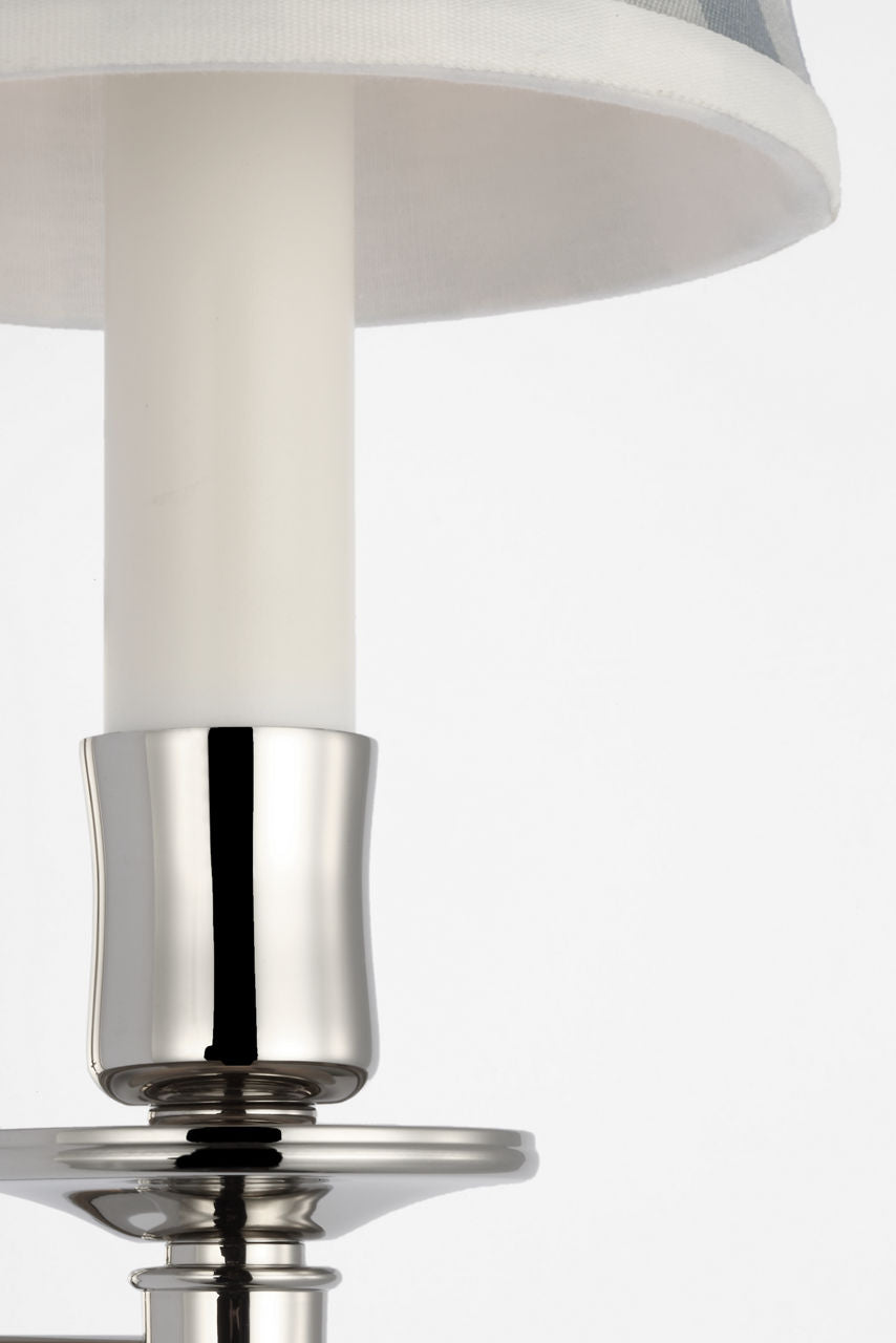 Tara 12" Sconce | Polished Nickel | Schumacher Sky Elton Check Soft Empire Shade