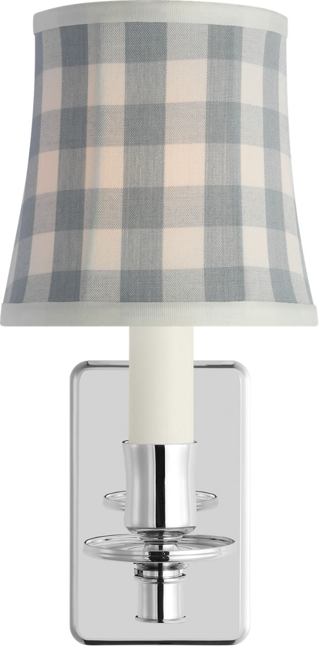 Tara 12" Sconce | Polished Nickel | Schumacher Sky Elton Check Soft Empire Shade
