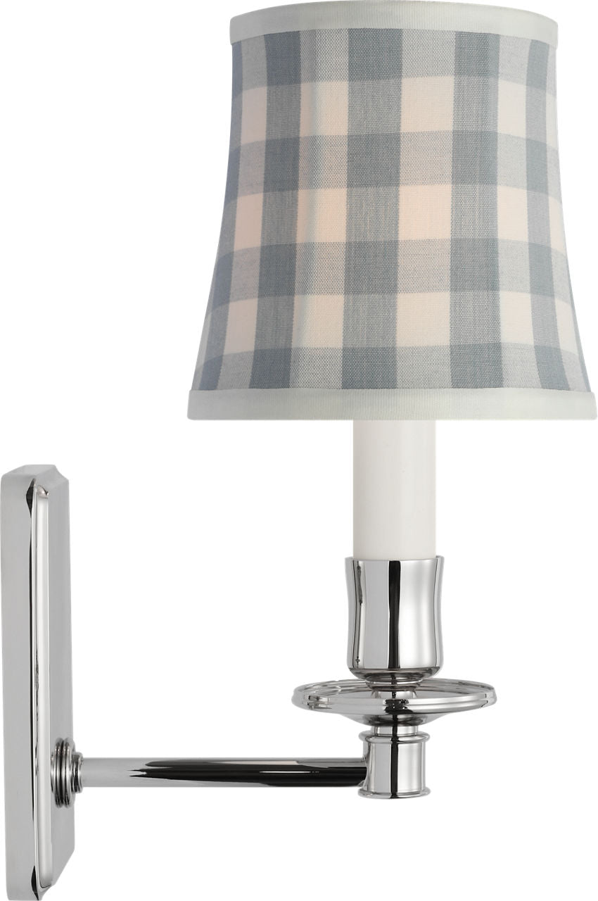 Tara 12" Sconce | Polished Nickel | Schumacher Sky Elton Check Soft Empire Shade