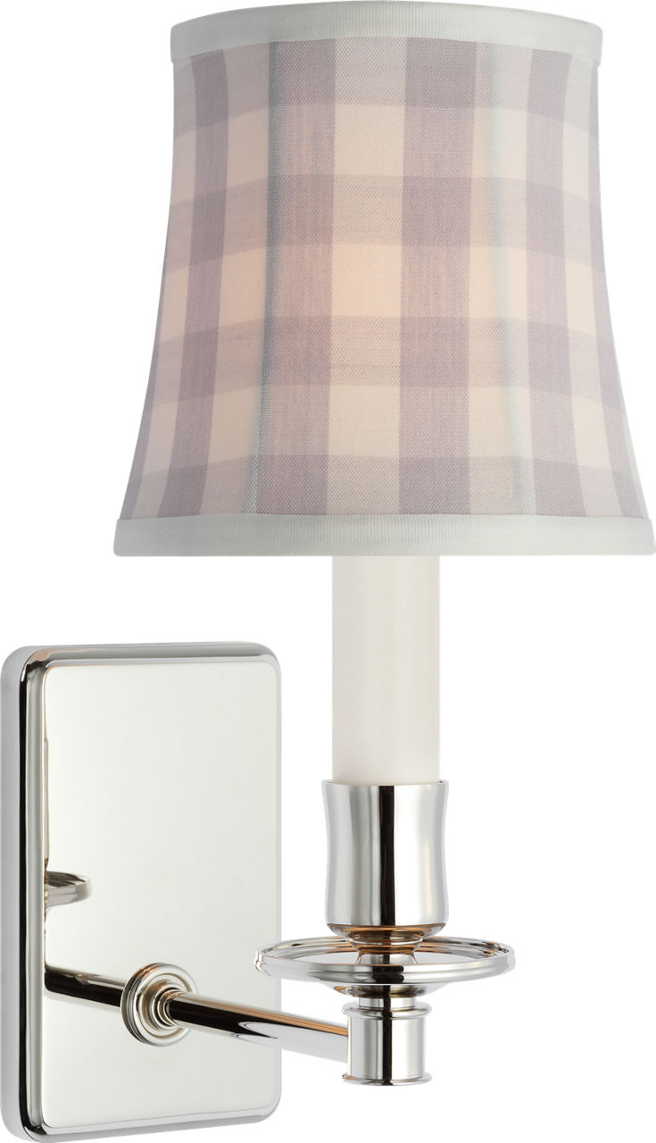 Tara 12" Sconce | Polished Nickel | Schumacher Lilac Elton Check Soft Empire Shade