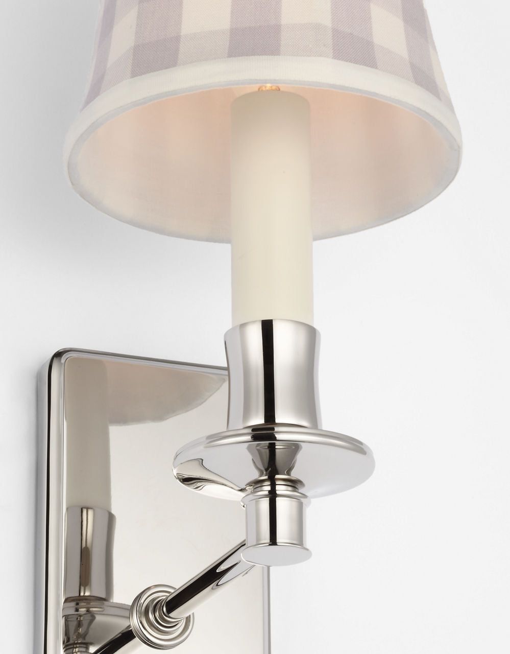 Tara 12" Sconce | Polished Nickel | Schumacher Lilac Elton Check Soft Empire Shade
