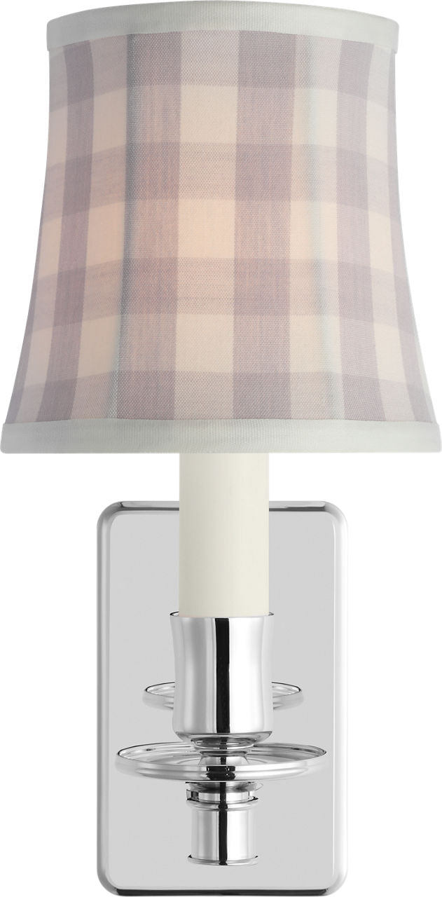 Tara 12" Sconce | Polished Nickel | Schumacher Lilac Elton Check Soft Empire Shade