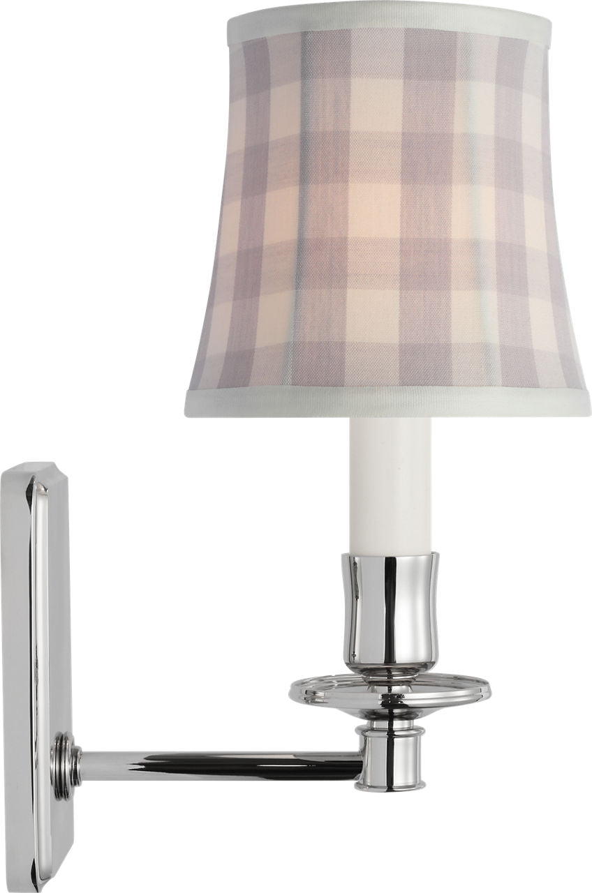 Tara 12" Sconce | Polished Nickel | Schumacher Lilac Elton Check Soft Empire Shade