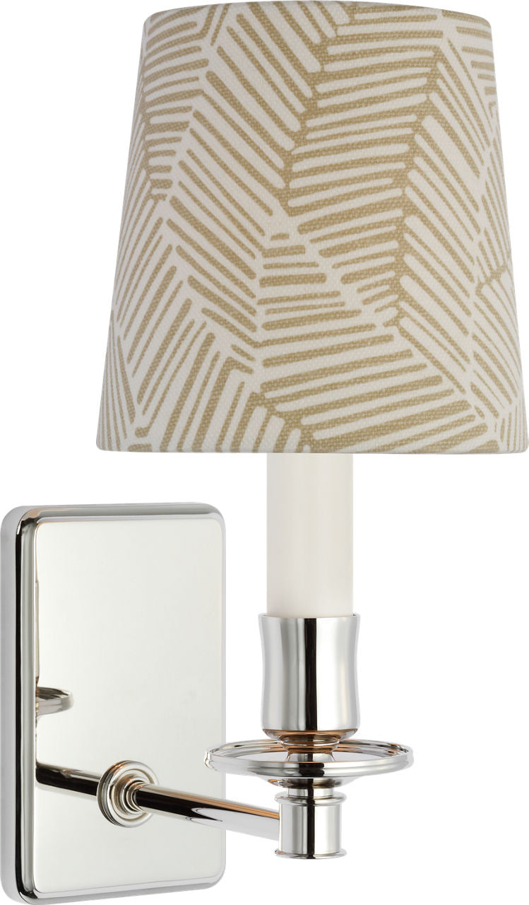 Tara 12" Sconce | Polished Nickel | Schumacher Taupe Abstract Leaf Empire Shade