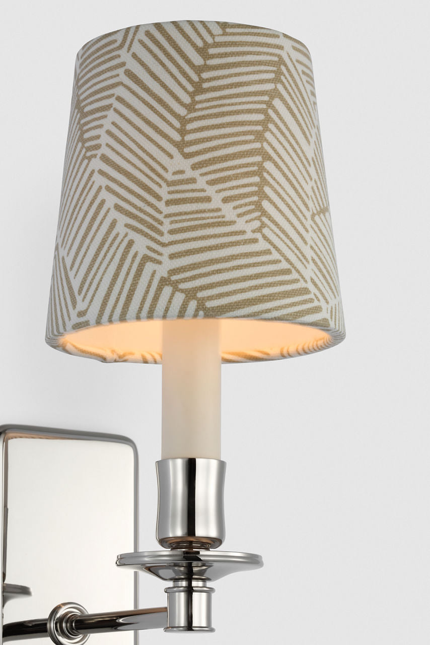 Tara 12" Sconce | Polished Nickel | Schumacher Taupe Abstract Leaf Empire Shade