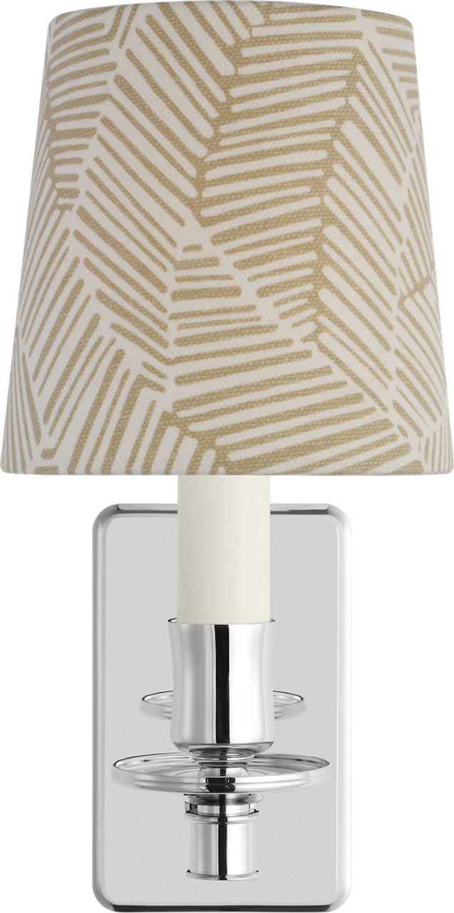 Tara 12" Sconce | Polished Nickel | Schumacher Taupe Abstract Leaf Empire Shade