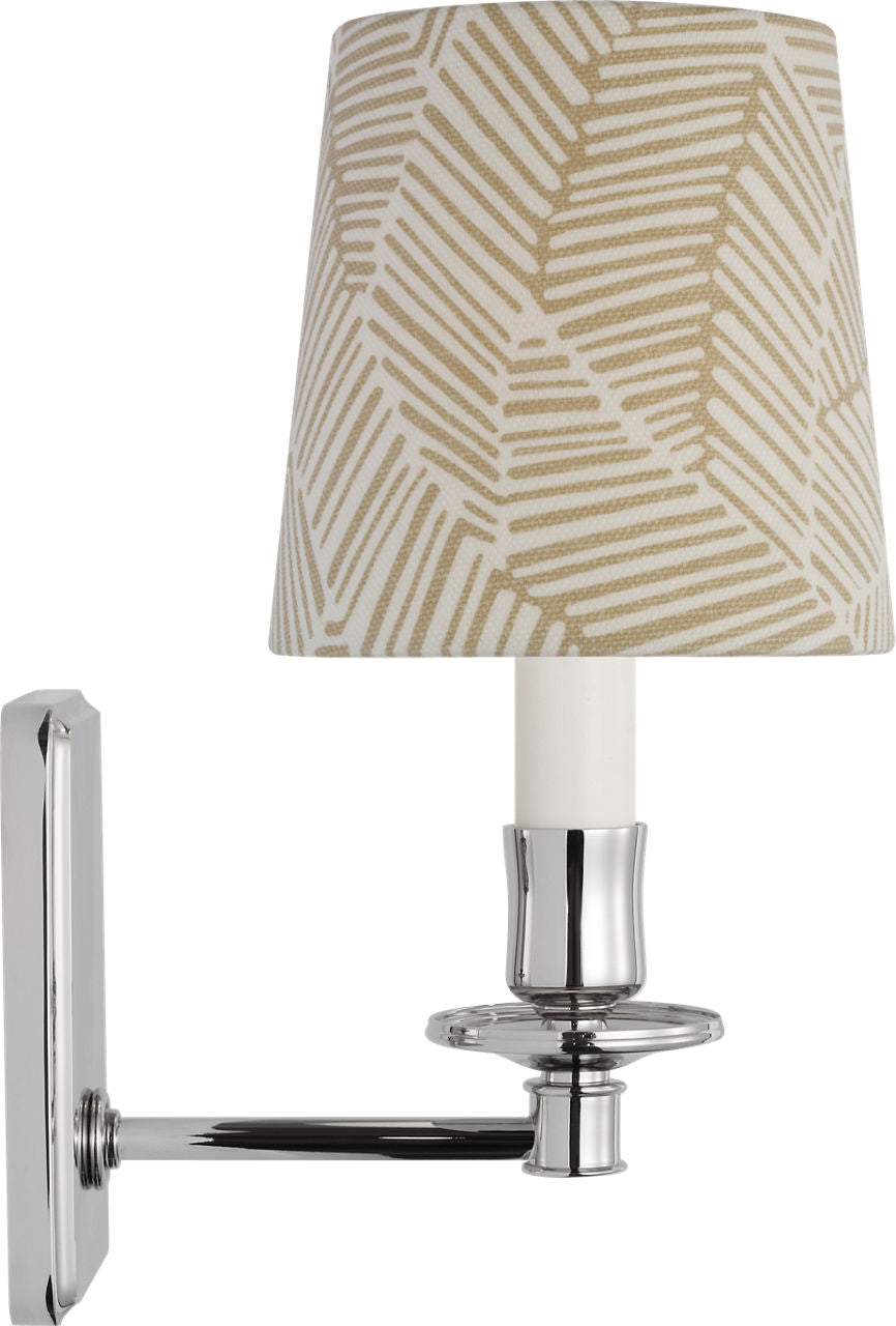 Tara 12" Sconce | Polished Nickel | Schumacher Taupe Abstract Leaf Empire Shade