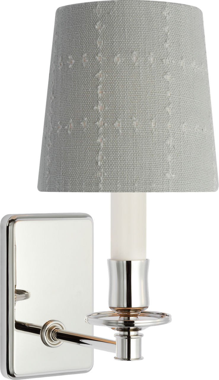 Tara 12" Sconce | Polished Nickel | Schumacher Sky Elin Check Empire Shade