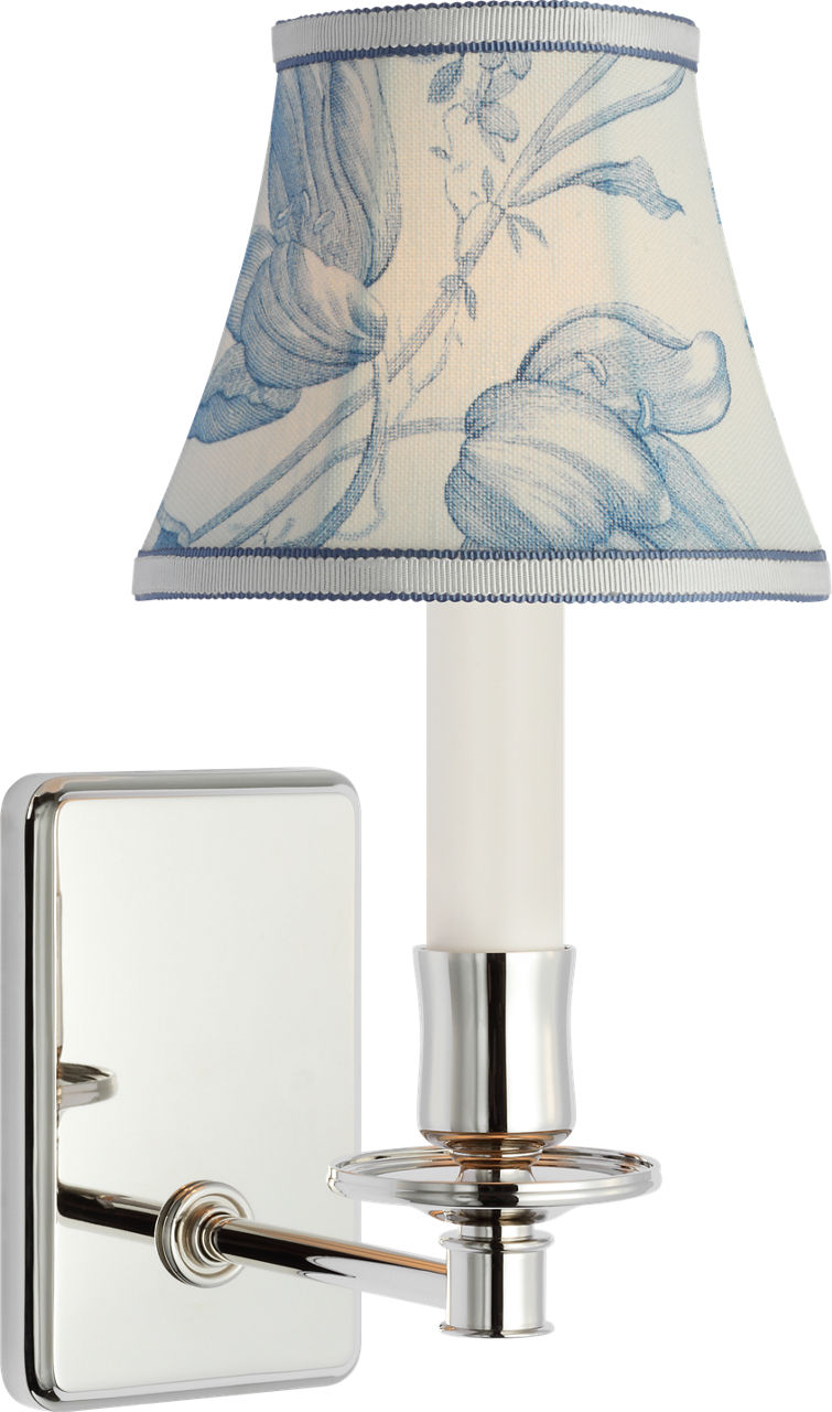 Tara 11" Sconce | Polished Nickel | Schumacher Delft Toile De Fleurs Bell Empire Shade