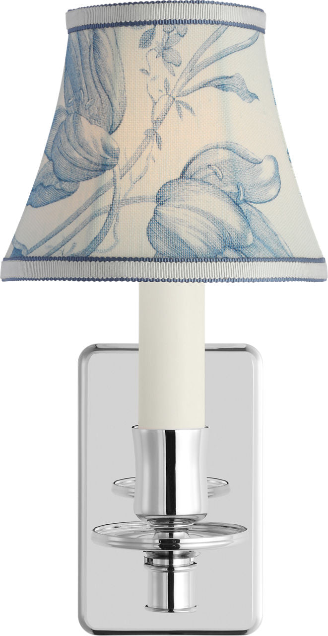 Tara 11" Sconce | Polished Nickel | Schumacher Delft Toile De Fleurs Bell Empire Shade