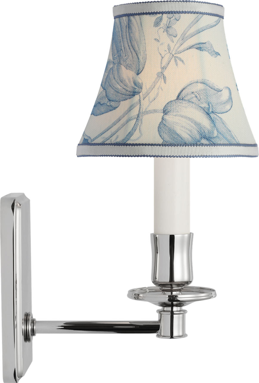 Tara 11" Sconce | Polished Nickel | Schumacher Delft Toile De Fleurs Bell Empire Shade