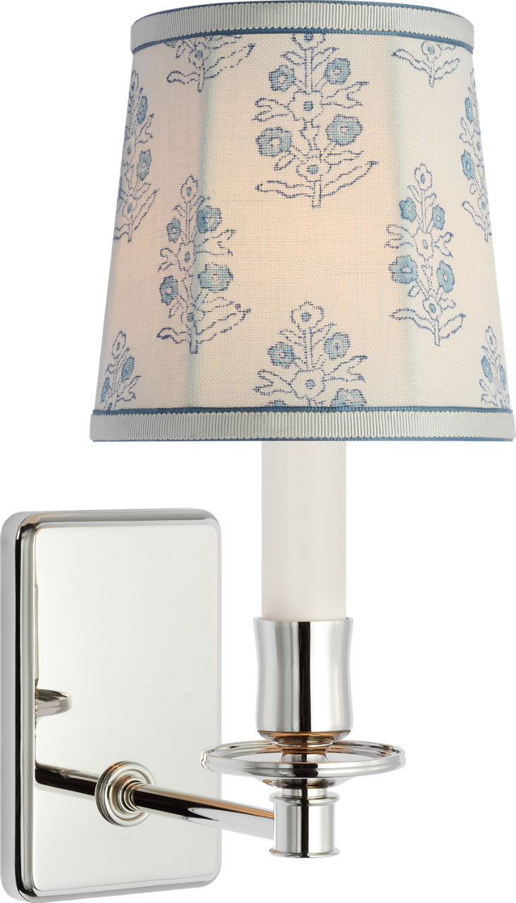 Tara 12" Sconce | Polished Nickel | Schumacher Blue Aditi Soft Empire Shade