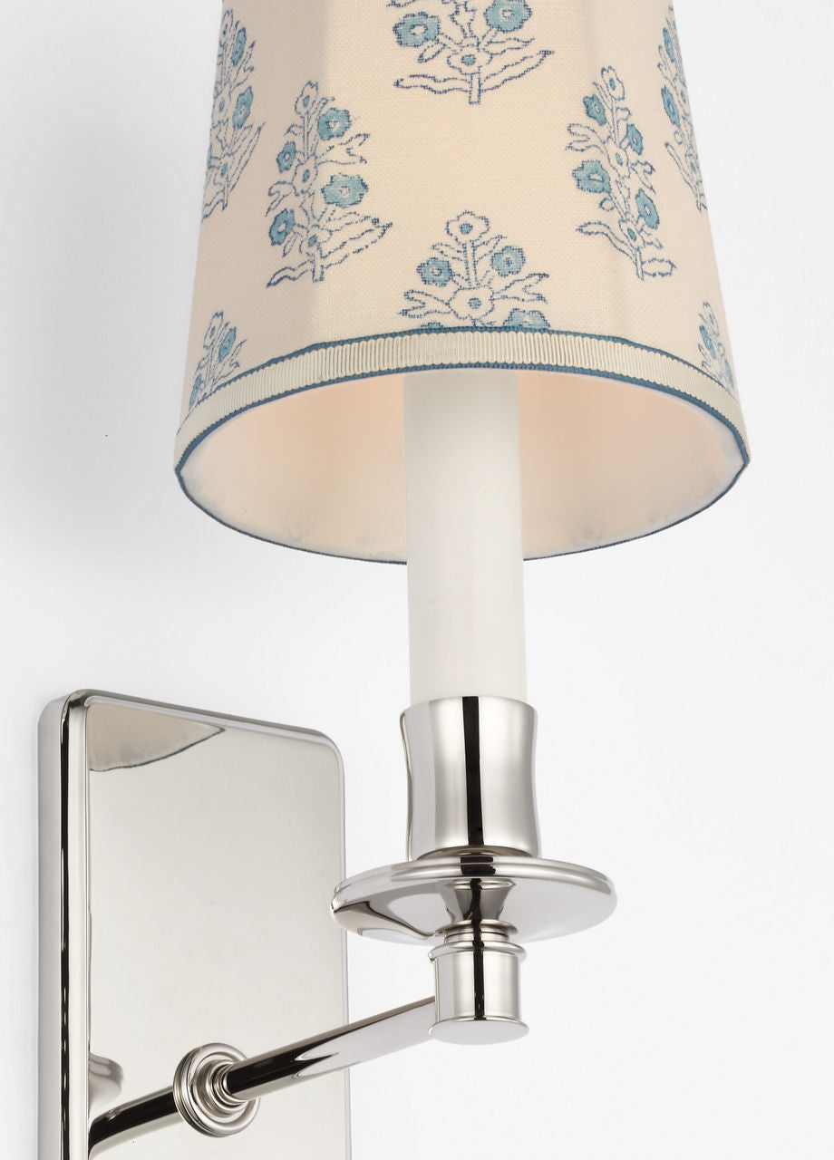 Tara 12" Sconce | Polished Nickel | Schumacher Blue Aditi Soft Empire Shade