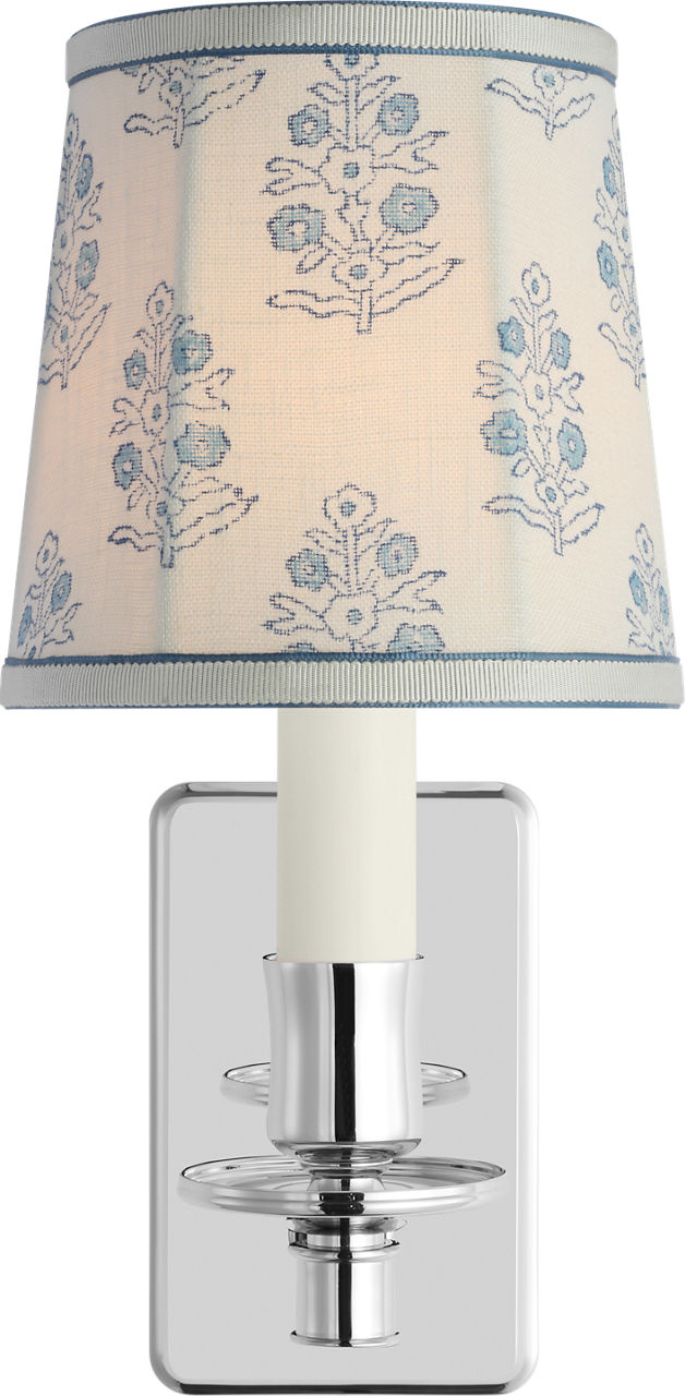 Tara 12" Sconce | Polished Nickel | Schumacher Blue Aditi Soft Empire Shade