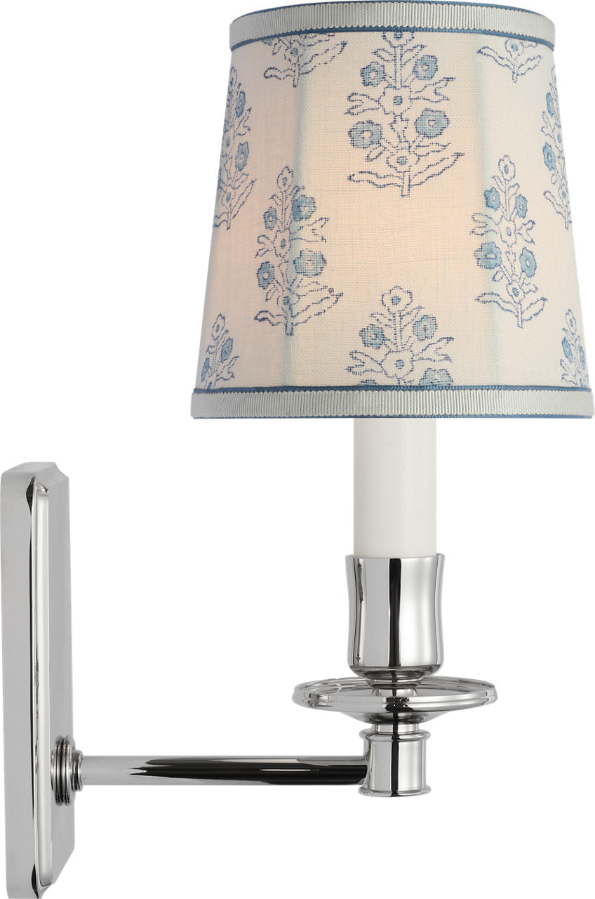 Tara 12" Sconce | Polished Nickel | Schumacher Blue Aditi Soft Empire Shade