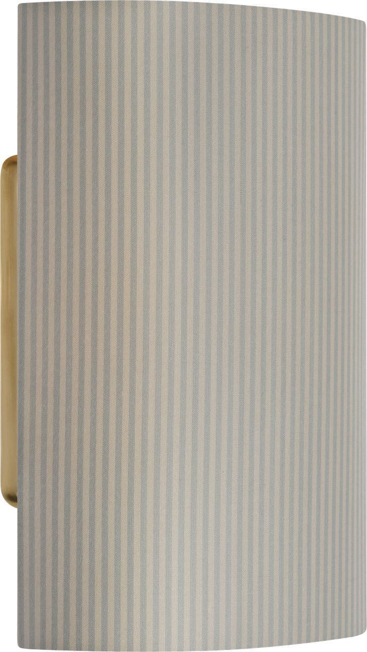 Maeve 8" Shield Sconce | Hand-Rubbed Antique Brass | Schumacher Blue Charee Stripe Shield