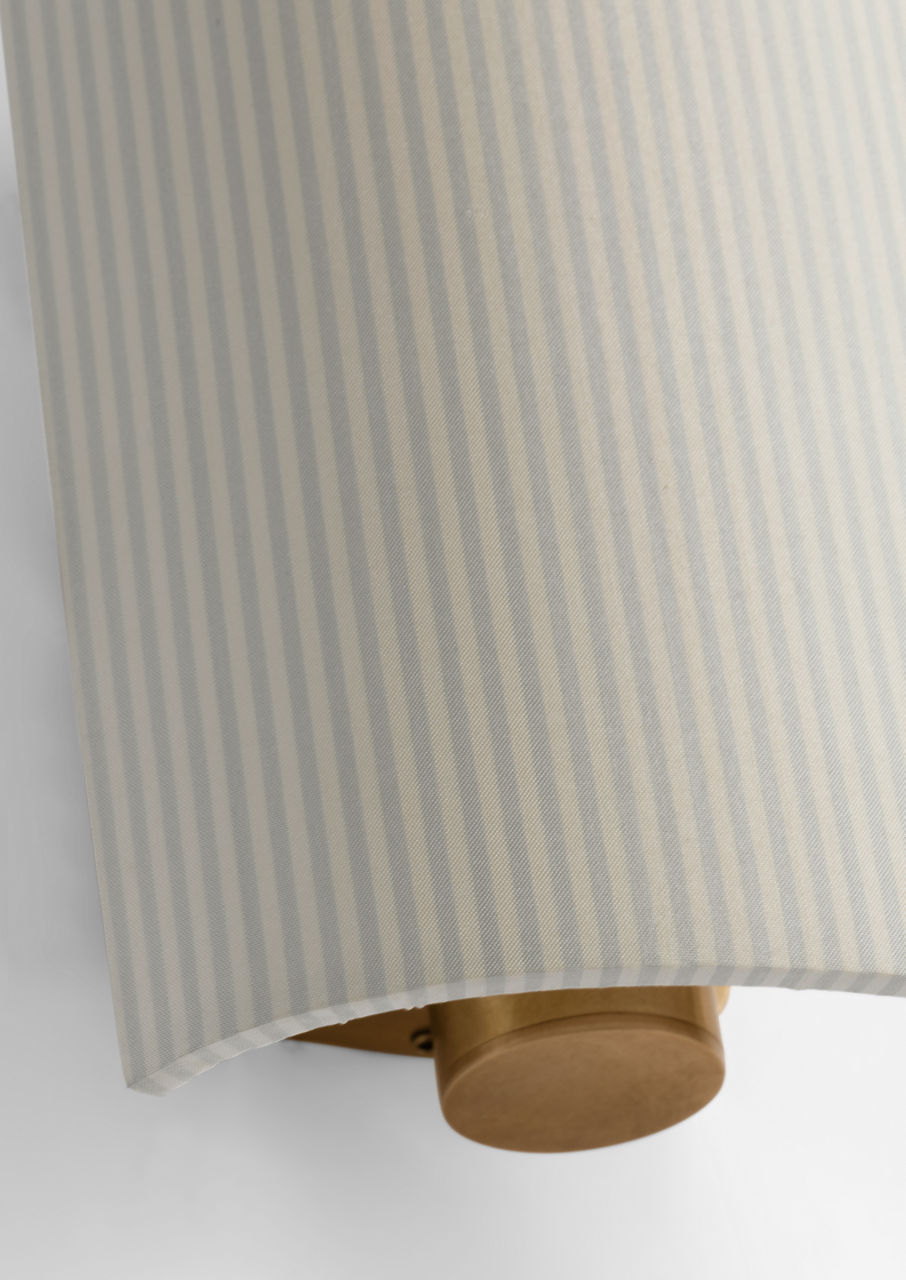 Maeve 8" Shield Sconce | Hand-Rubbed Antique Brass | Schumacher Blue Charee Stripe Shield