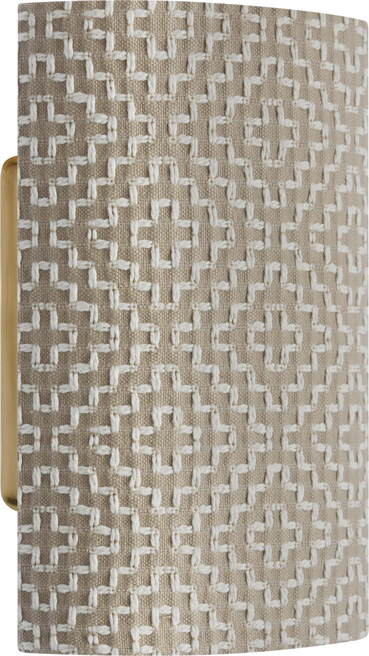 Maeve 8" Shield Sconce | Hand-Rubbed Antique Brass | Schumacher Dove Soho Weave Shield