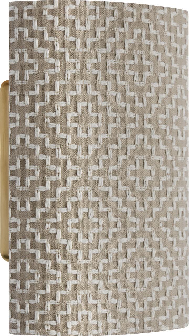 Maeve 8" Shield Sconce | Hand-Rubbed Antique Brass | Schumacher Dove Soho Weave Shield
