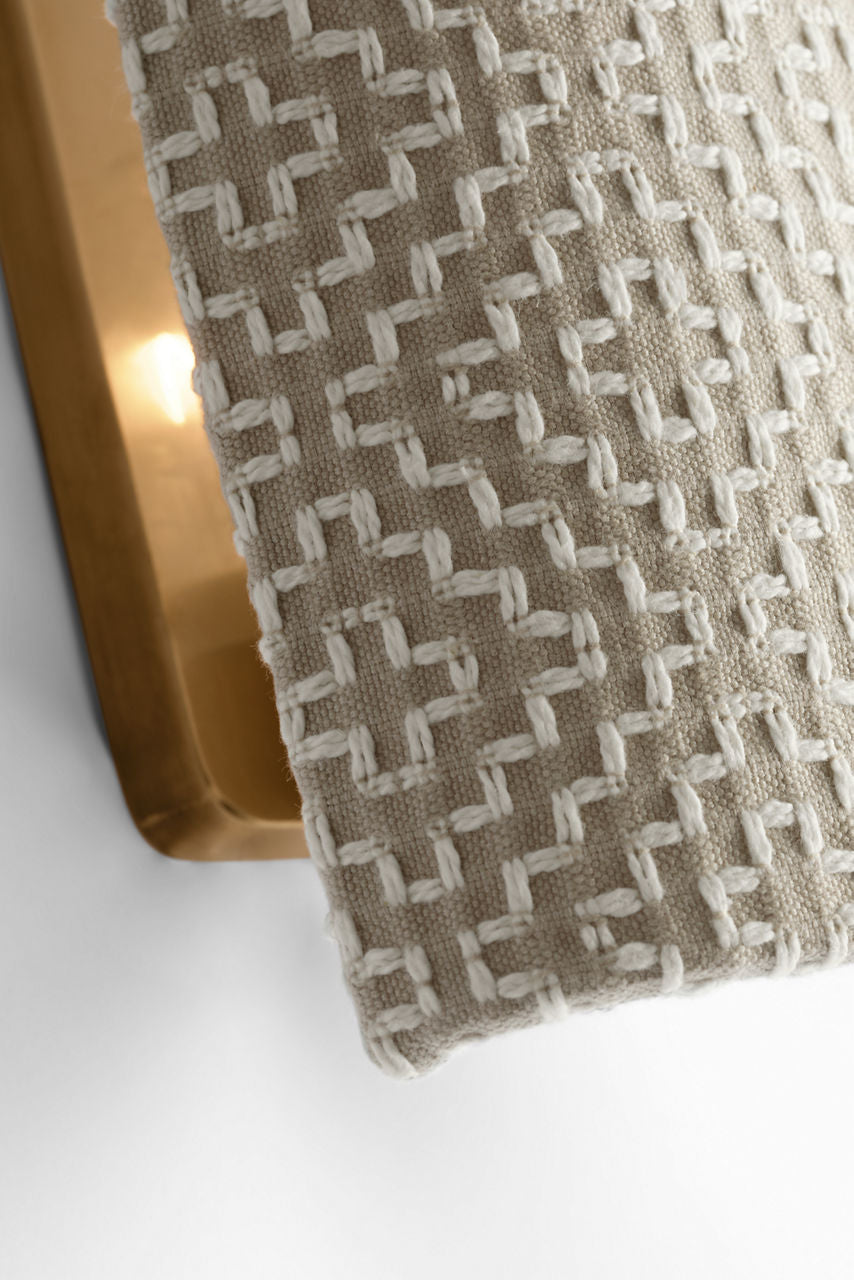 Maeve 8" Shield Sconce | Hand-Rubbed Antique Brass | Schumacher Dove Soho Weave Shield