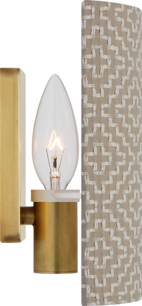Maeve 8" Shield Sconce | Hand-Rubbed Antique Brass | Schumacher Dove Soho Weave Shield