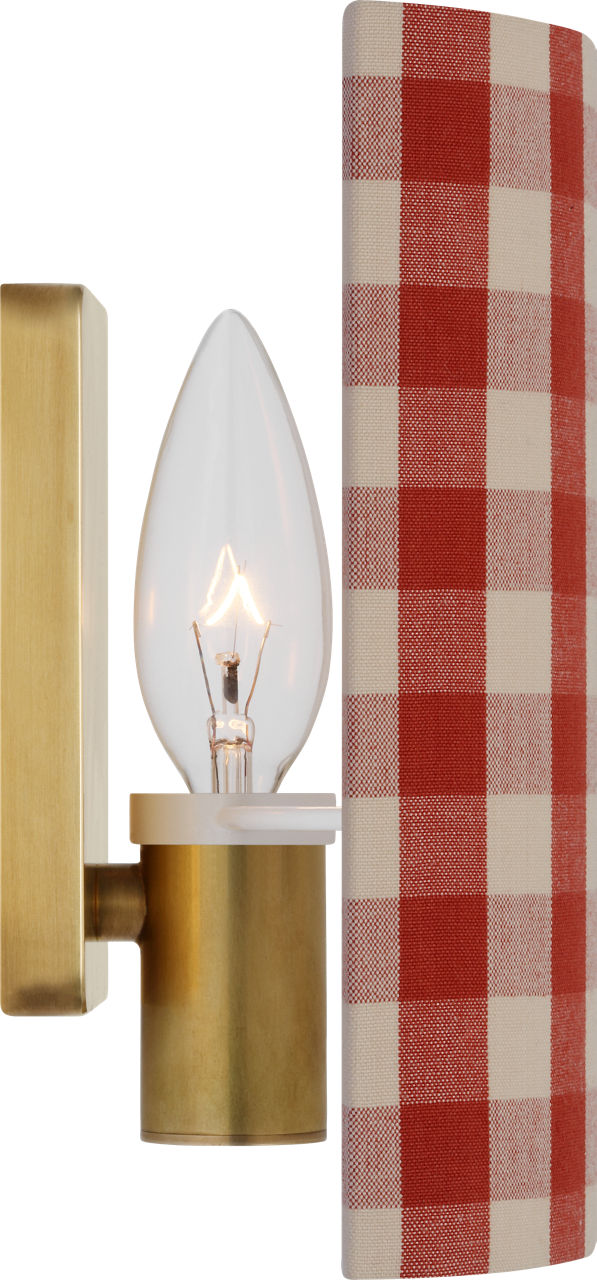 Maeve 8" Shield Sconce | Hand-Rubbed Antique Brass | Schumacher Red Elton Check Shield