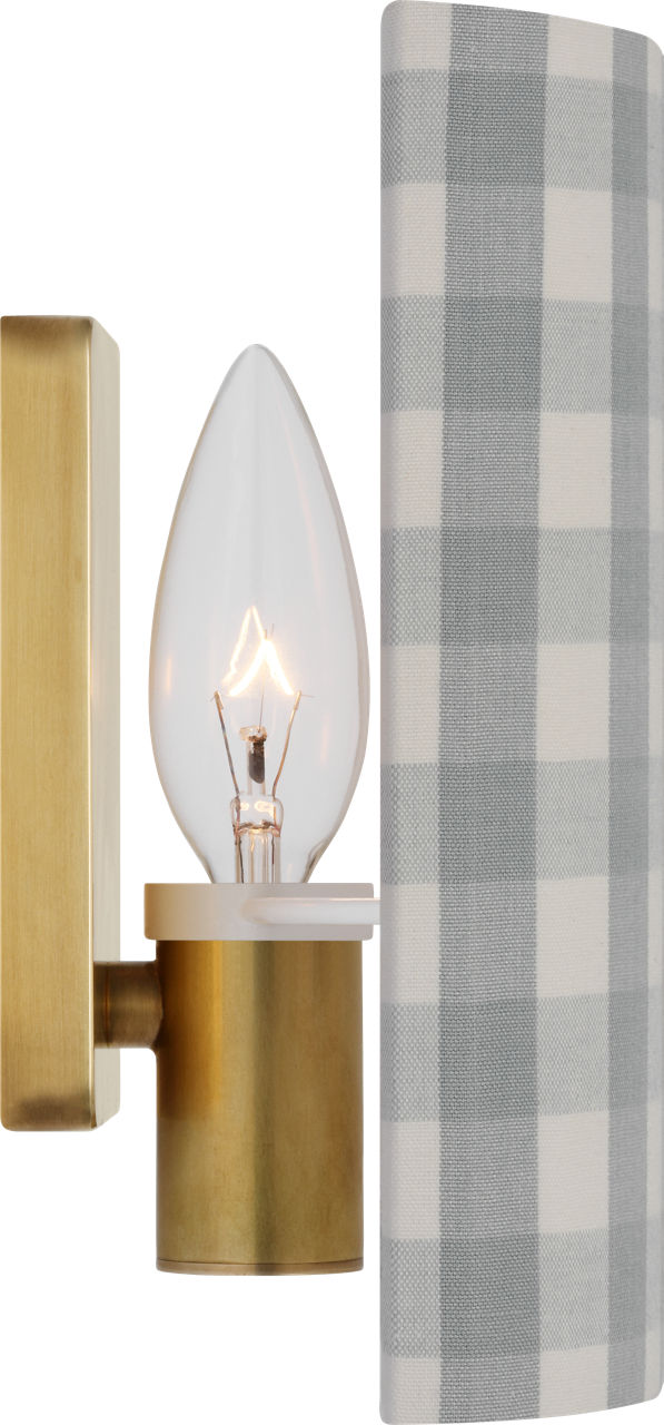 Maeve 8" Shield Sconce | Hand-Rubbed Antique Brass | Schumacher Sky Elton Check Shield
