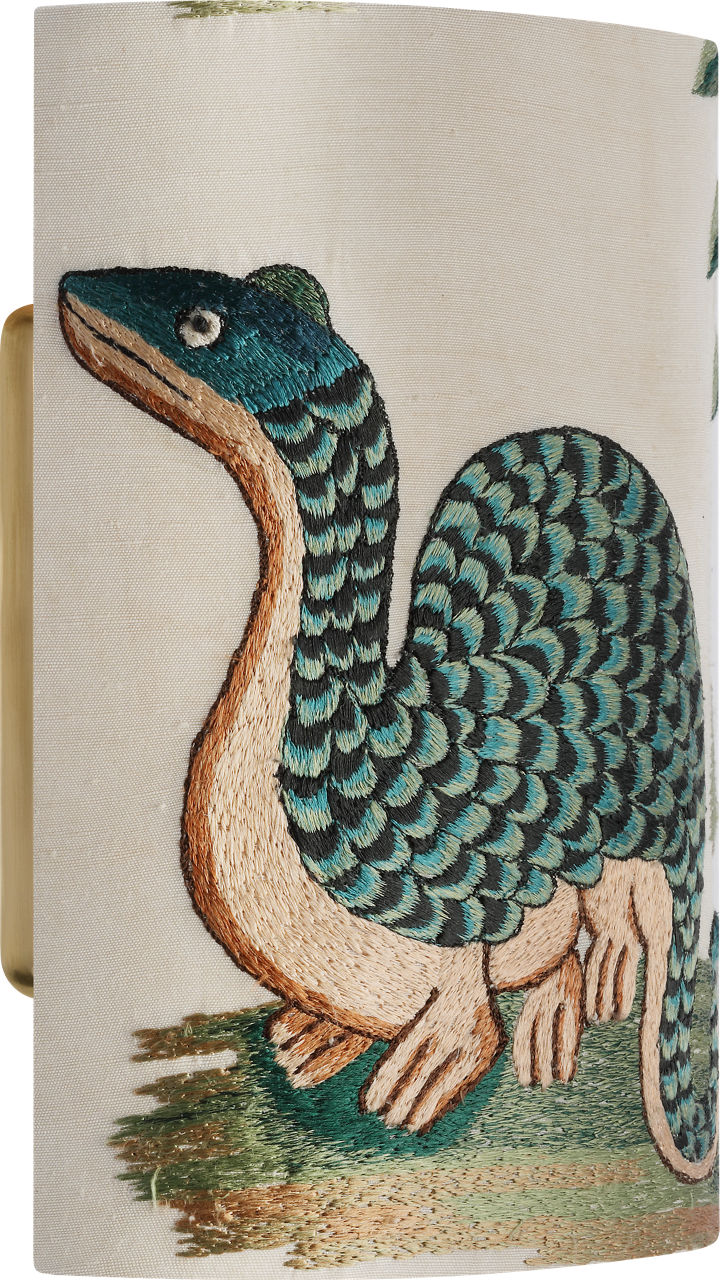 Maeve 8" Shield Sconce | Hand-Rubbed Antique Brass | Schumacher Royal Silk Shield
