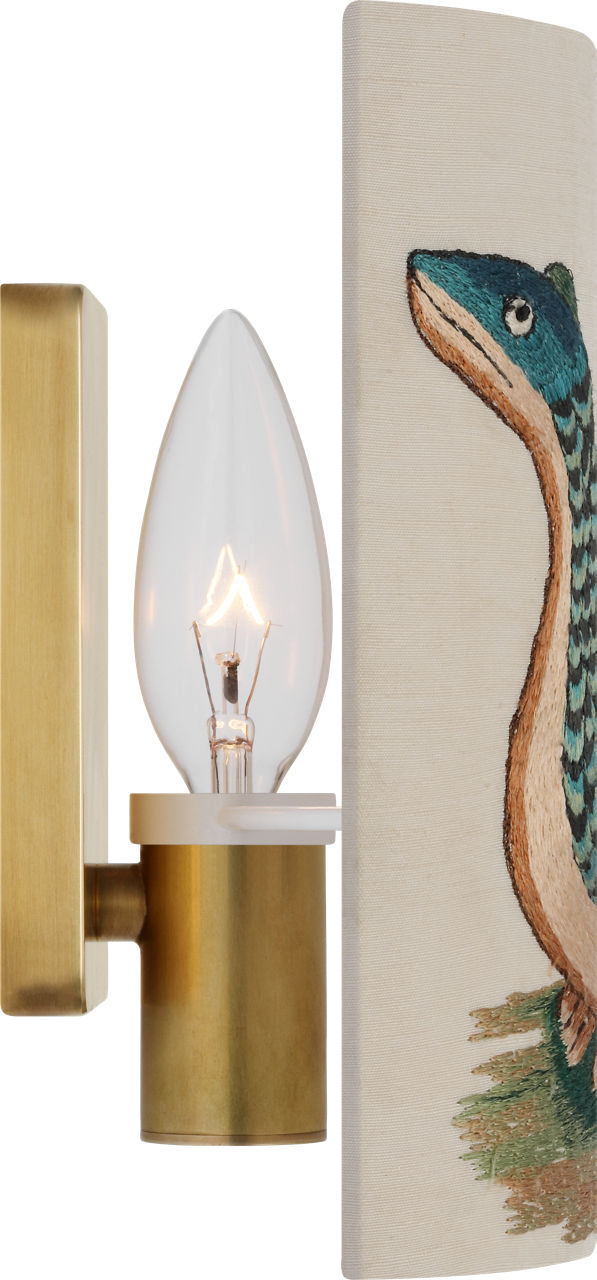 Maeve 8" Shield Sconce | Hand-Rubbed Antique Brass | Schumacher Royal Silk Shield