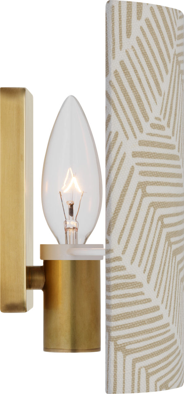 Maeve 8" Shield Sconce | Hand-Rubbed Antique Brass | Schumacher Taupe Abstract Leaf Shield