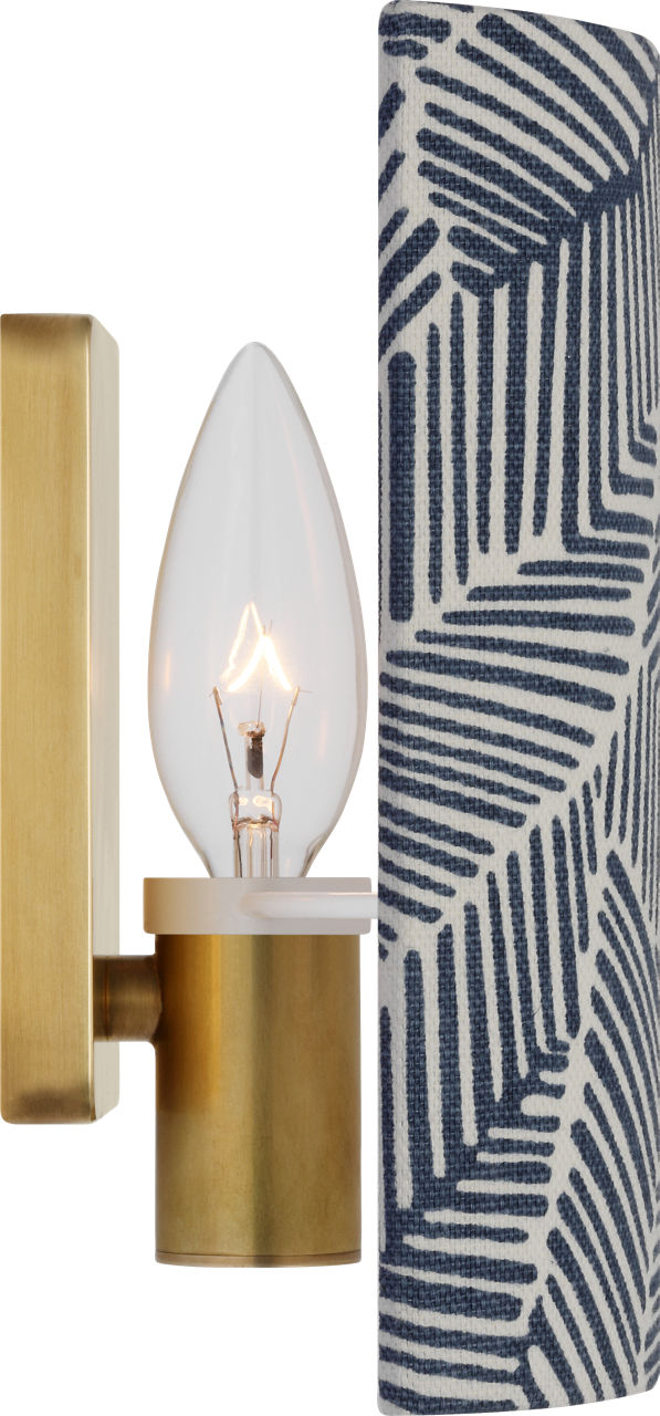 Maeve 8" Shield Sconce | Hand-Rubbed Antique Brass | Schumacher Navy Abstract Leaf Shield