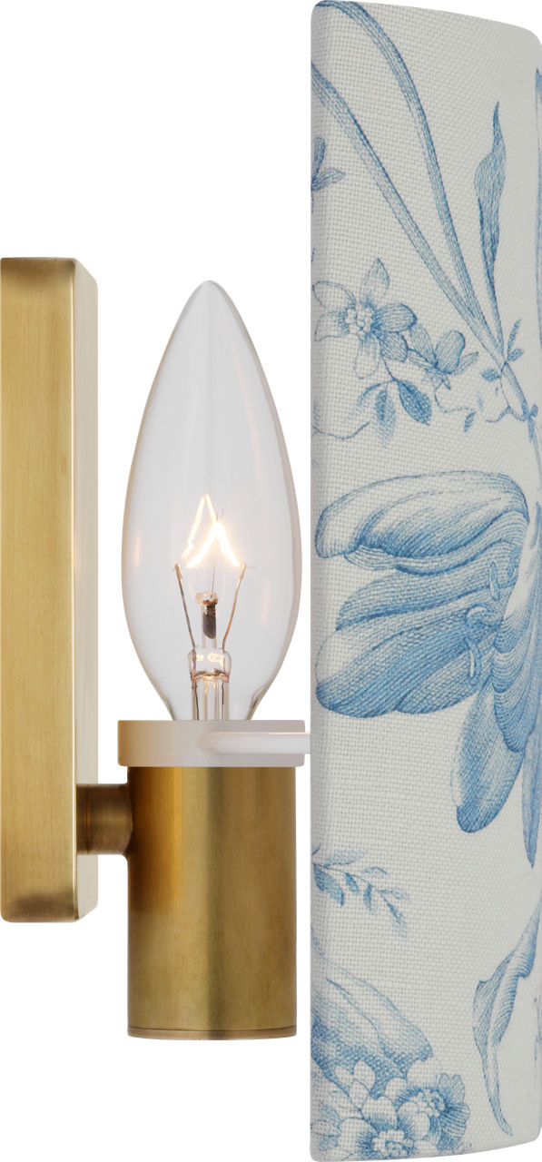 Maeve 8" Shield Sconce | Hand-Rubbed Antique Brass | Schumacher Delft Toile De Fleurs Shield