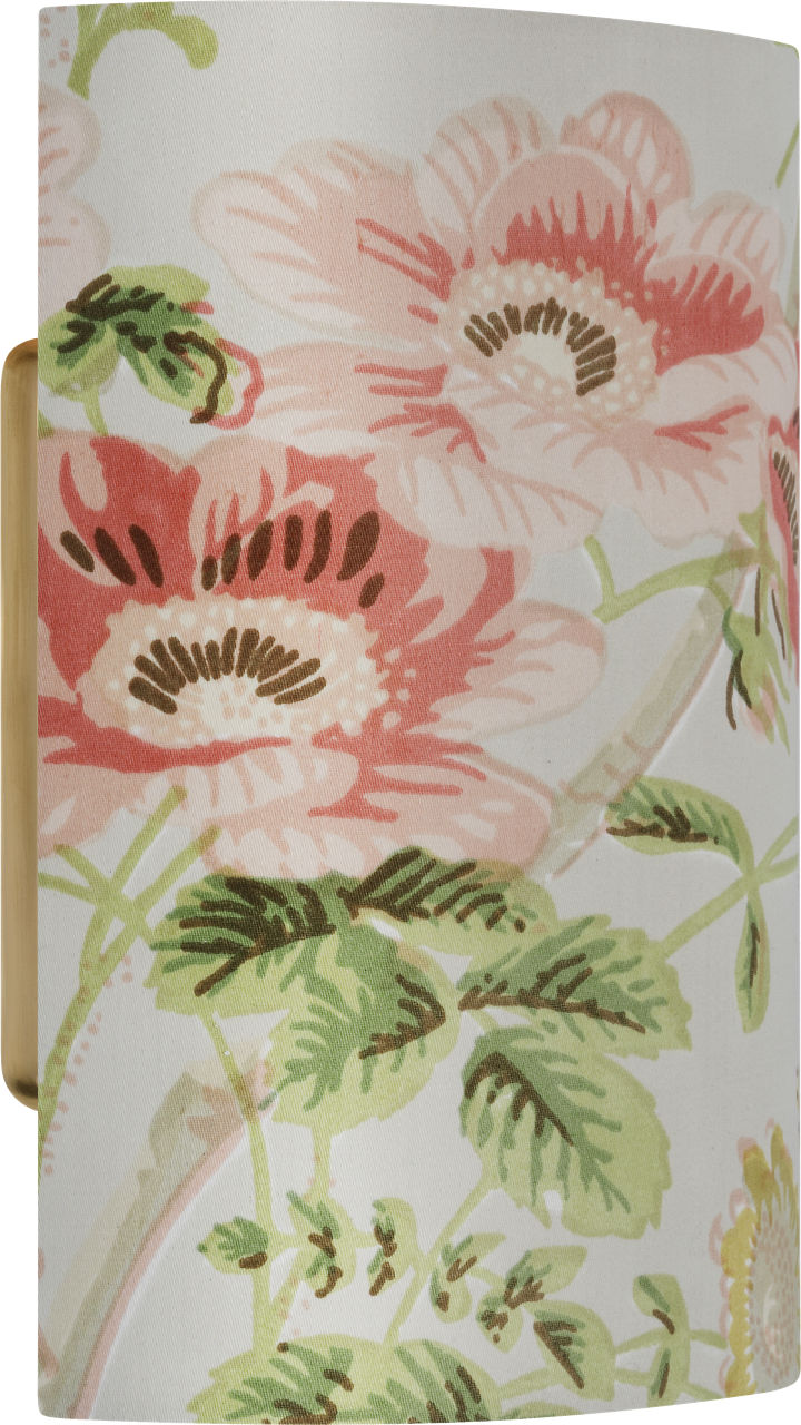 Maeve 8" Shield Sconce | Hand-Rubbed Antique Brass | Schumacher Blush Salisbury Chintz Shield