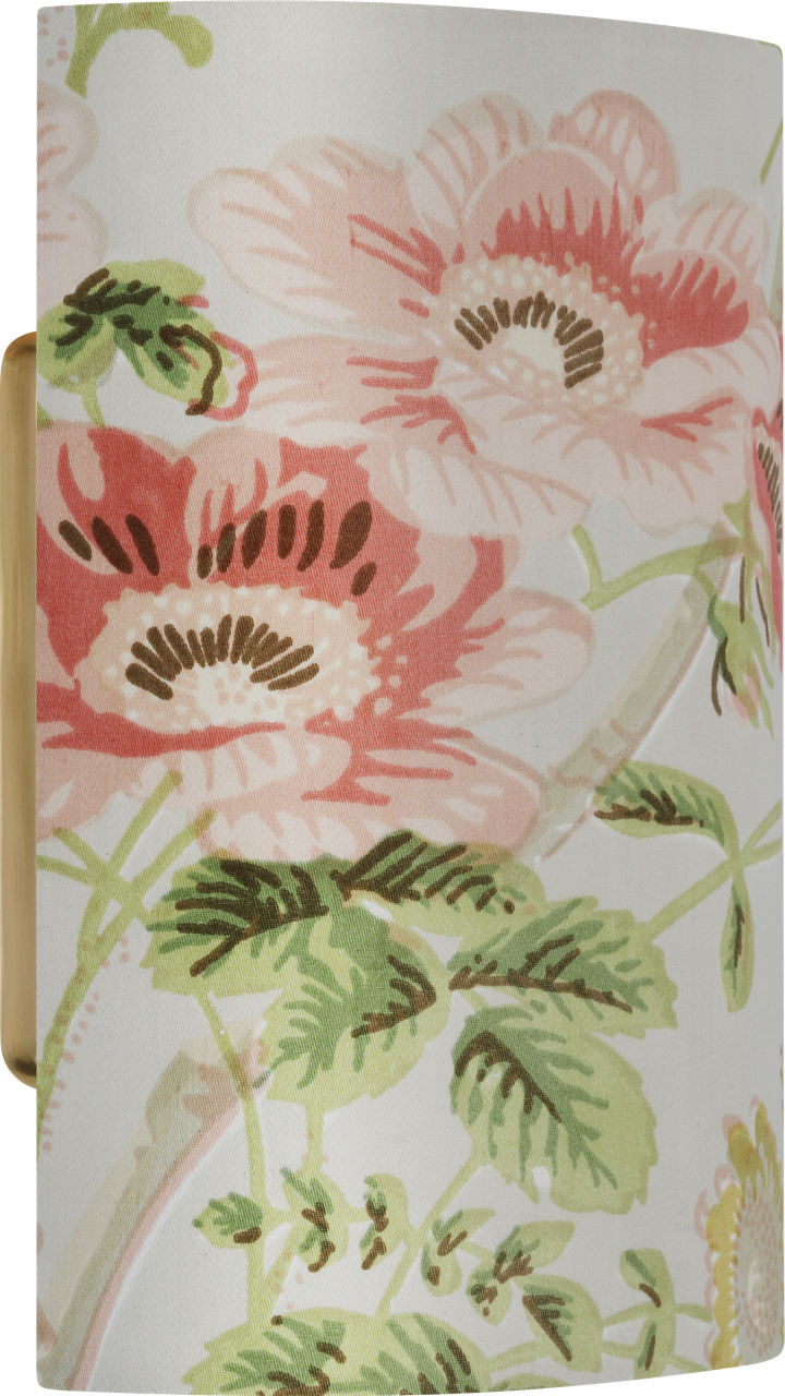 Maeve 8" Shield Sconce | Hand-Rubbed Antique Brass | Schumacher Blush Salisbury Chintz Shield
