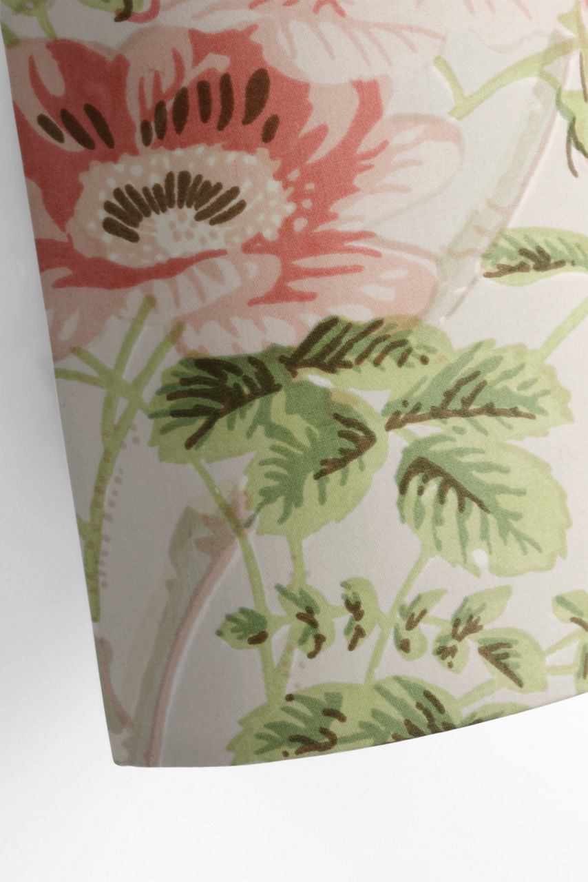 Maeve 8" Shield Sconce | Hand-Rubbed Antique Brass | Schumacher Blush Salisbury Chintz Shield