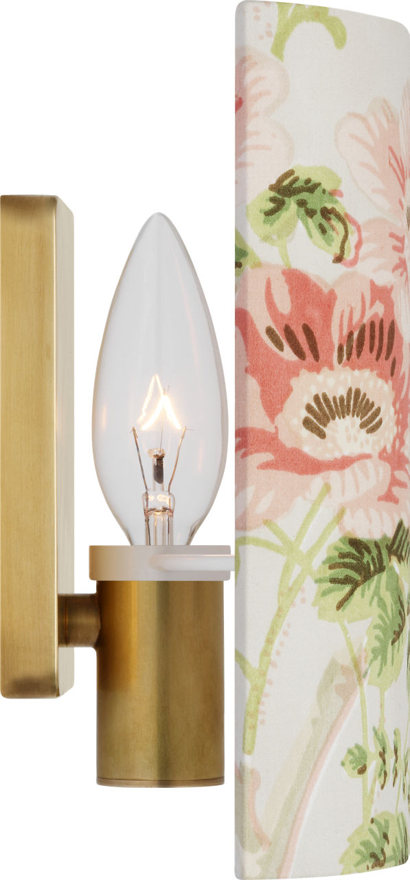 Maeve 8" Shield Sconce | Hand-Rubbed Antique Brass | Schumacher Blush Salisbury Chintz Shield