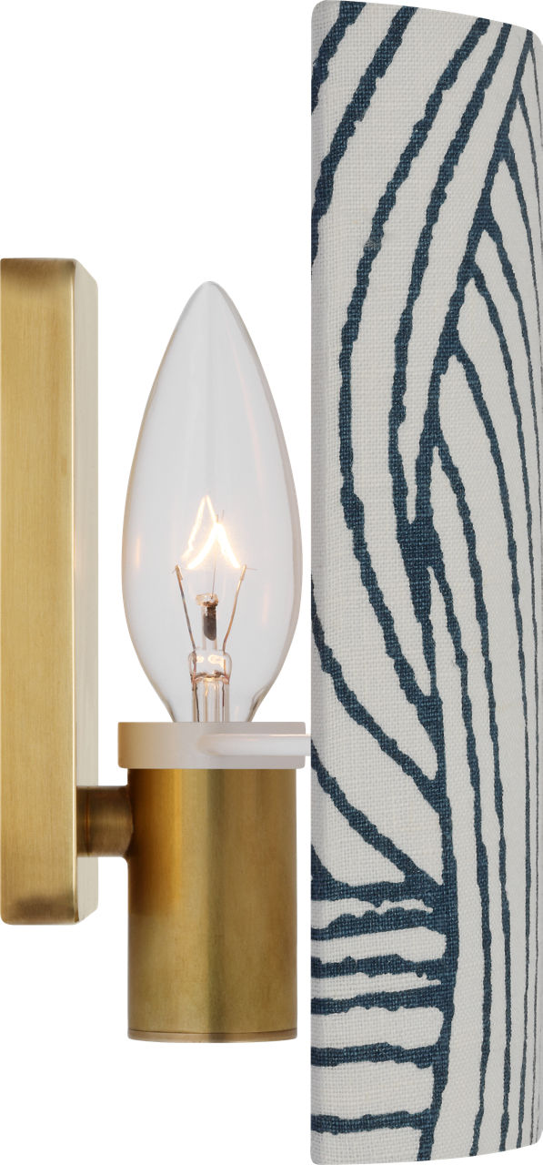 Maeve 8" Shield Sconce | Hand-Rubbed Antique Brass | Schumacher Blue Freeform Shield