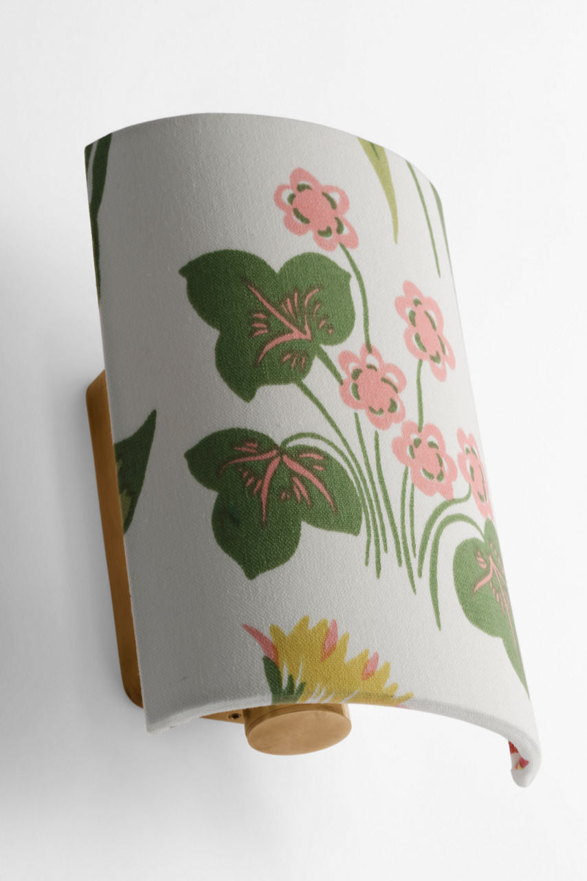 Maeve 8" Shield Sconce | Hand-Rubbed Antique Brass | Schumacher Pink Carly Shield