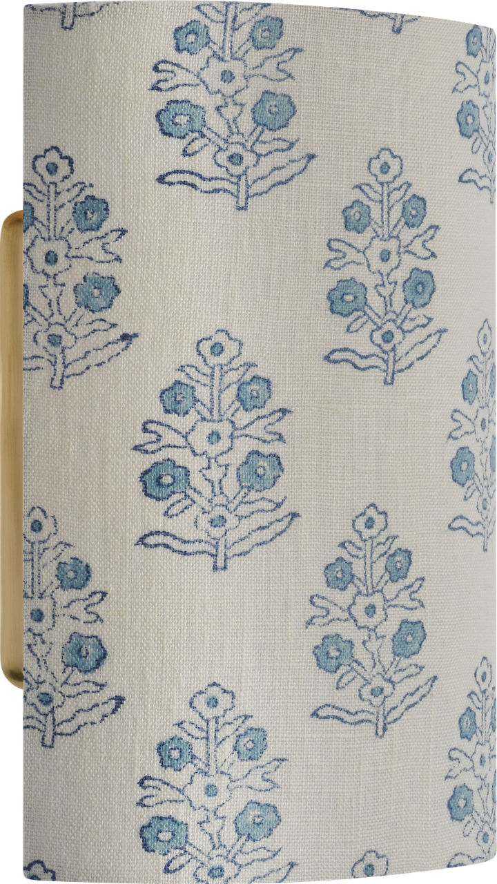 Maeve 8" Shield Sconce | Hand-Rubbed Antique Brass | Schumacher Blue Aditi Shield