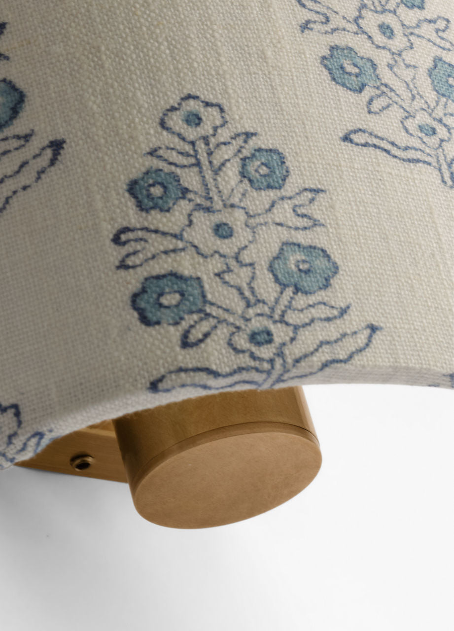 Maeve 8" Shield Sconce | Hand-Rubbed Antique Brass | Schumacher Blue Aditi Shield