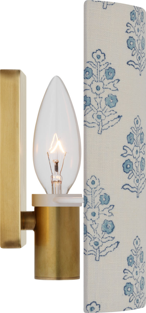 Maeve 8" Shield Sconce | Hand-Rubbed Antique Brass | Schumacher Blue Aditi Shield