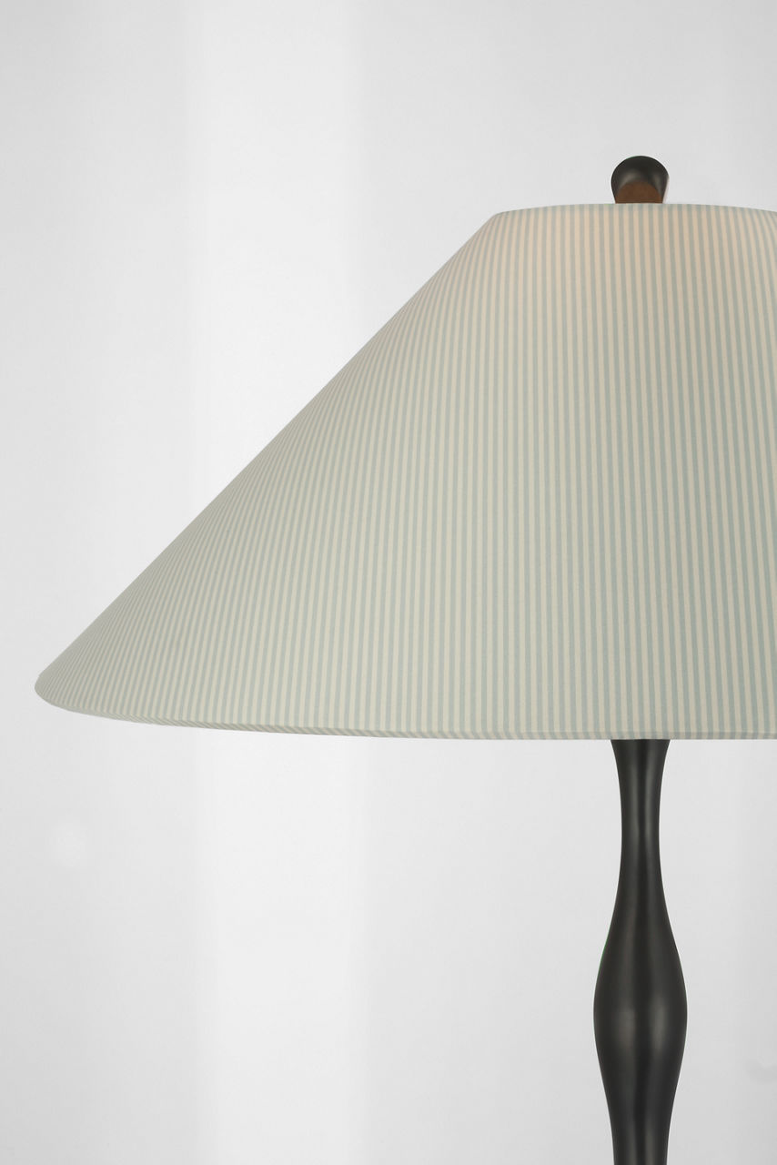 Romero Medium Table Lamp | Bronze | Schumacher 19" Blue Charee Stripe Flare Shade
