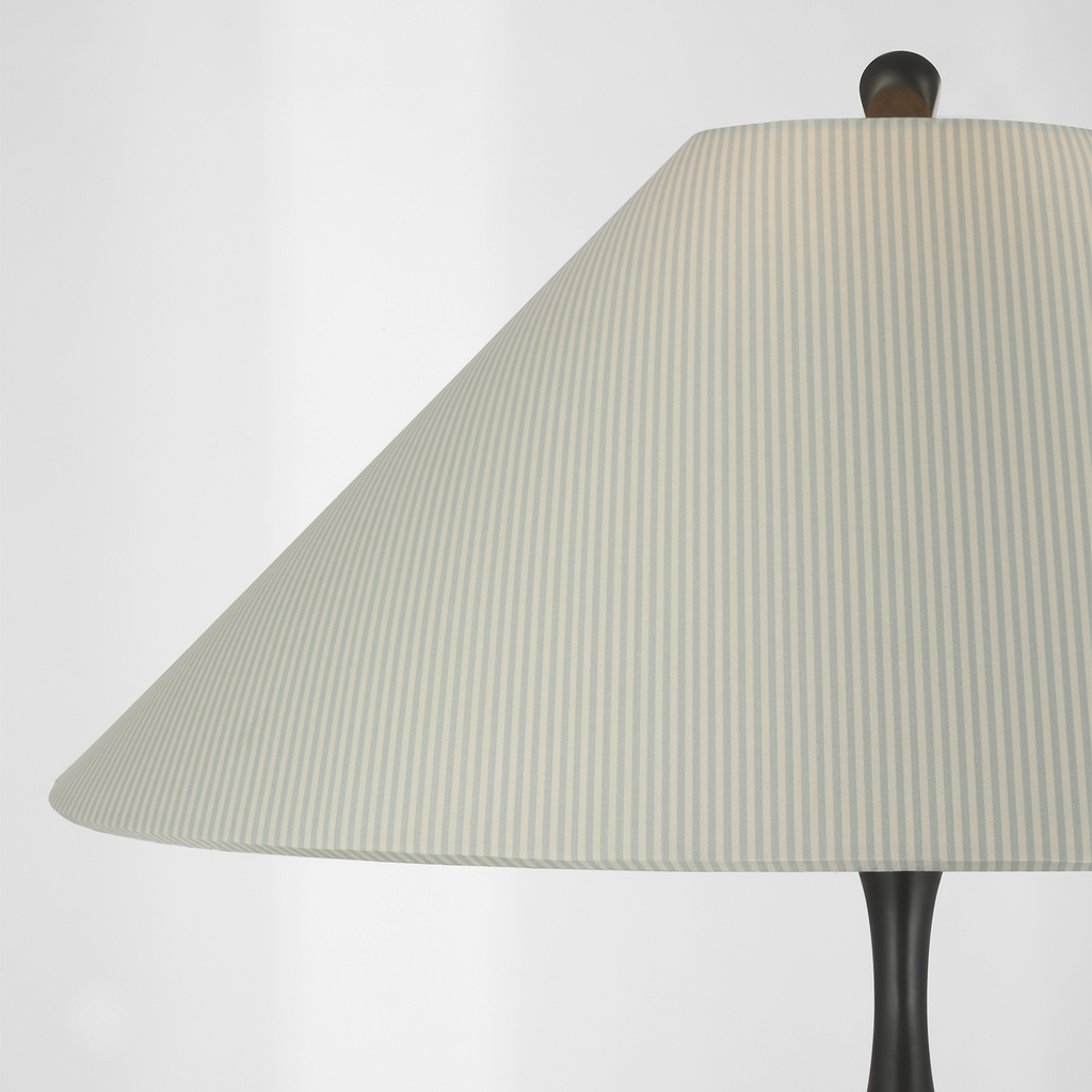 Romero Medium Table Lamp | Bronze | Schumacher 19" Blue Charee Stripe Flare Shade